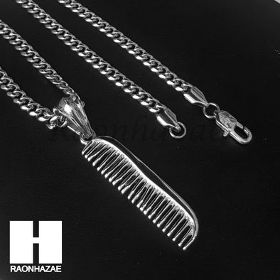 Mens 316L Stainless steel Silver Barber Shop Comb Pendant SS015 - Raonhazae