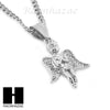 MENS STAINLESS STEEL MINI ANGEL CZ PENDANT 24" CUBAN NECKLACE SET NP006 - Raonhazae