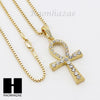 RUBY ANKH CROSS PENDANT 24" 30" ROPE BOX CUBAN CHAIN NECKLACE SET S05 - Raonhazae