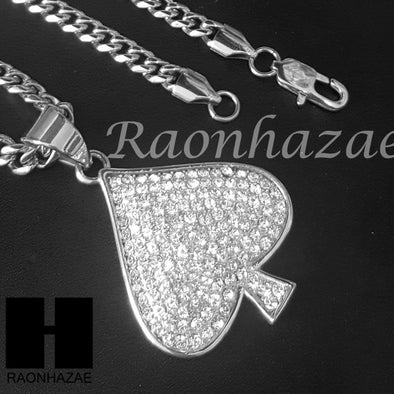 Las Vegas 316L Stainless steel Silver Spade Ace A Pendant Miami Cuban SS028 - Raonhazae