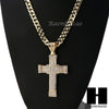 MENS LARGE CROSS PENDANT & DIAMOND CUT CUBAN LINK CHAIN NECKLACE N46 - Raonhazae