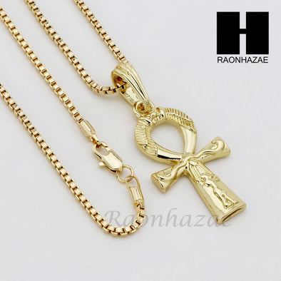 RUBY ANKH PLUG PENDANT 24" 30" ROPE BOX CUBAN CHAIN NECKLACE SET S07 - Raonhazae