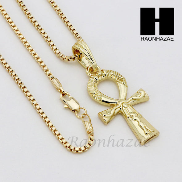 RUBY ANKH PLUG PENDANT 24" 30" ROPE BOX CUBAN CHAIN NECKLACE SET S07 - Raonhazae