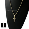 MENS GOLD SILVER MINI CROSS CZ PENDANT 24" ROPE CHAIN NECKLACE SET SC18 - Raonhazae