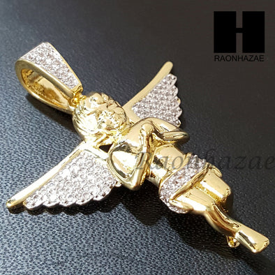 Micro Pave 14K Gold PT Angel Bling Pendant w/ Miami Cuban Chain B031G - Raonhazae