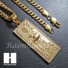 316L Stainless steel Gold Benjamin $100 Bill 5mm Cuban Chain S13 - Raonhazae