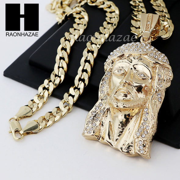 HIP HOP JESUS FACE PENDANT & DIAMOND CUT CUBAN LINK CHAIN NECKLACE N33 - Raonhazae