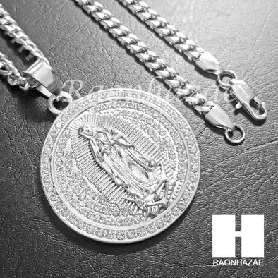 316L Stainless steel Silver Bling Guadalupe w/ 5mm Cuban Chain SG4 - Raonhazae