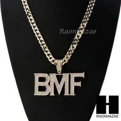 MENS HIP HOP BMF PENDANT & DIAMOND CUT CUBAN LINK CHAIN NECKLACE NN42 - Raonhazae