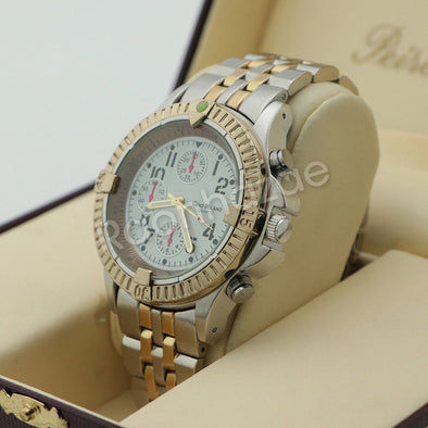 Silver PT Designer Bezel Metal Band Round Watch Diamond Cut Cuban Bracelet G98S - Raonhazae