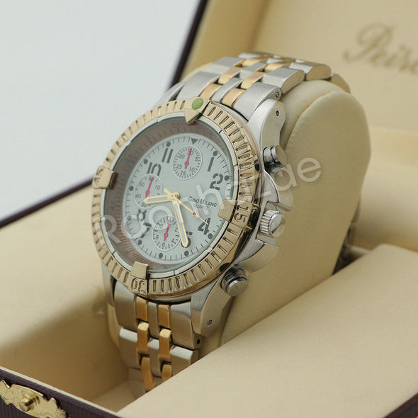 Silver PT Designer Bezel Metal Band Round Watch Diamond Cut Cuban Bracelet G98S - Raonhazae