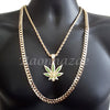 MARIJUANA CHARM ROPE CHAIN DIAMOND CUT 30" CUBAN CHAIN NECKLACE SET G35 - Raonhazae