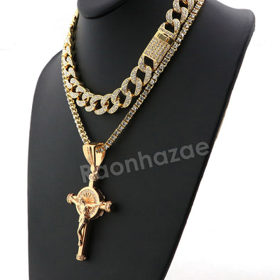 Hip Hop Quavo Cylinder Cross Miami Cuban Choker Chain Necklace L11 - Raonhazae