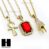RUBY ANKH PLUG PENDANT 24" 30" ROPE BOX CUBAN CHAIN NECKLACE SET S07 - Raonhazae