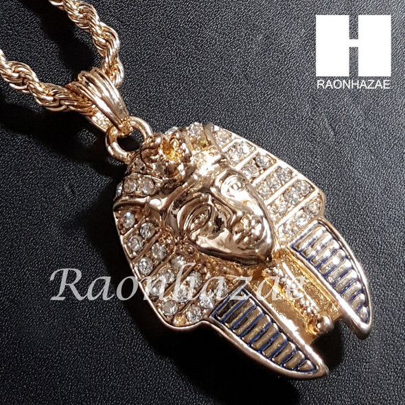 New 14k Gold PT King-tut Pendant 15mm Miami Cuban 30" Necklace SET 201G - Raonhazae