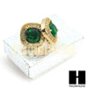 HipHop RICK ROSS Gold Tone Micro pave Emerald Green Bling Earrings G131 - Raonhazae