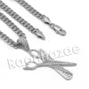 Lab diamond Micro Pave Barber Scissors / Comb Pendant w/ Miami Cuban Chain BR086 - Raonhazae