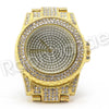 Hip Hop G-Eazy 14K Gold PT Bling Gold Watch Sandblast Bracelet Set F30G - Raonhazae