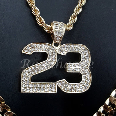 BLING 23 CHARM ROPE CHAIN DIAMOND CUT 30" CUBAN CHAIN NECKLACE SET G31 - Raonhazae