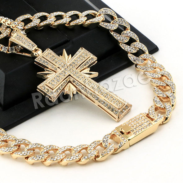 Hip Hop Quavo Shining Cross Miami Cuban Choker Chain Necklace L49 - Raonhazae