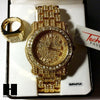 HIP HOP RAPPER GOLD FINISHED SIMULATED DIAMOND WATCH RING SET01G - Raonhazae