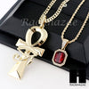 RUBY EYE OF HERU ANKH PENDANT CUBAN LINK ROPE CUBAN NECKLACE SET D015 - Raonhazae
