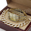 Hip Hop 14K Gold PT Gold Cross Bling Watch Sandblast Bracelet Set F37G - Raonhazae