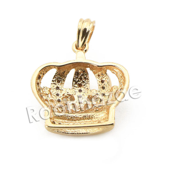 Mens Brass Bling King Crown Pendant w/ 5mm 24" 30" Cuban Chain A02 - Raonhazae