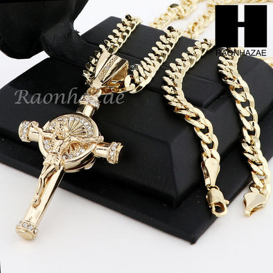 MENS ANCHOR CROSS PENDANT & DIAMOND CUT CUBAN LINK CHAIN NECKLACE N57 - Raonhazae