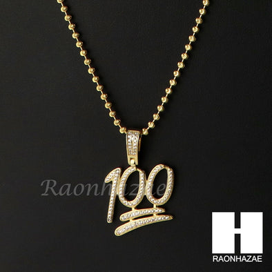 Sterling Silver .925 AAA Lab Diamond Emoji 100 w/ 2.5mm Moon Chain SS20 - Raonhazae