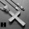 Lab Diamond Rhodium PT Jesus Cross Pendant w/ 4mm Cuban Chain B08S - Raonhazae