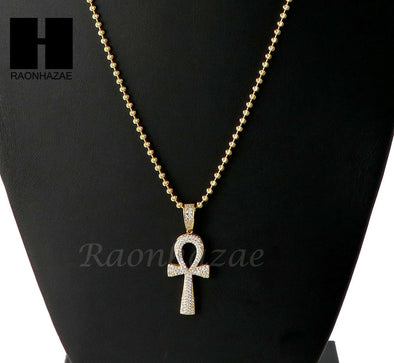 Sterling Silver .925 AAA Lab Diamond ANKH Cross 2.5mm Moon Cut Chain S5 - Raonhazae