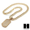 Hip Hop 14k Gold Plated Dog Tag Pave Pendant 30" Cuban Link Chain N08 - Raonhazae