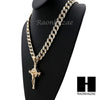 Men 14k Plated Jesus Cross Crucifix Pendant 30" Cuban Link Chain NN033G - Raonhazae