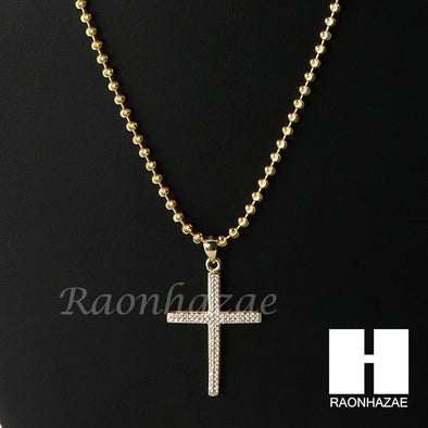 Sterling Silver .925 AAA Lab Diamond Jesus Cross w/2.5mm Moon Chain S29 - Raonhazae