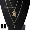 MEN JESUS FACE & CROSS PENDANT BOX CUBAN CHAIN DOUBLE NECKLACE SET SD01 - Raonhazae