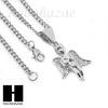 MENS STAINLESS STEEL MINI ANGEL CZ PENDANT 24" CUBAN NECKLACE SET NP006 - Raonhazae