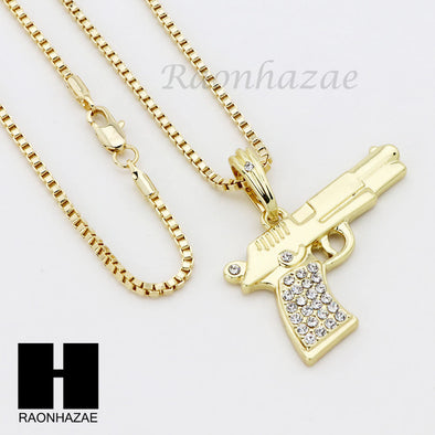 RUBY HANDGUN PLUG PENDANT 24" 30" ROPE BOX CUBAN CHAIN NECKLACE SET S03 - Raonhazae