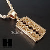 MEN GOLD BARBER RAZOR BLADE CHARM CUT 30" CUBAN LINK CHAIN NECKLACE S87 - Raonhazae