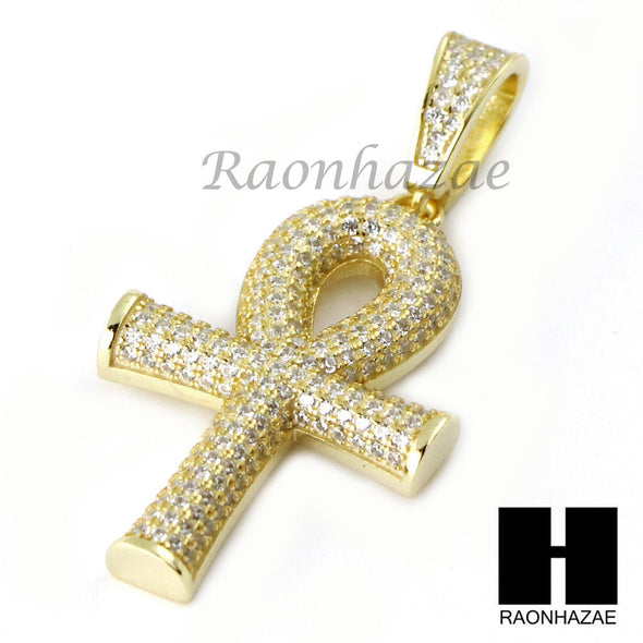 Sterling Silver .925 AAA Lab Diamond ANKH Cross w/2.5mm Moon Chain S37 - Raonhazae