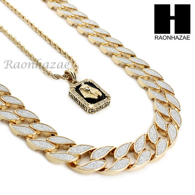 MIAMI CUBAN LINK 30" CHAIN / KING-TUT PENDANT 24" ROPE NECKLACE SET C37 - Raonhazae