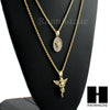 MINI & ROUND GOLD MEDAL ANGEL PENDANT 24" 30" ROPE CHAIN NECKLACE COMBO SET - Raonhazae