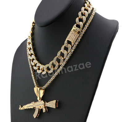 Hip Hop Quavo AK47 Miami Cuban Choker Tennis Chain Necklace L13 - Raonhazae