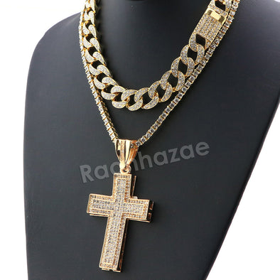 Hip Hop Quavo Cross Miami Cuban Choker Chain Tennis Necklace L40 - Raonhazae