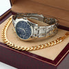 Silver PT Designer Bezel Metal Band Round Watch Diamond Cut Cuban Bracelet G93 - Raonhazae