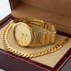 14K Gold PT Designer Bezel Metal Band Gold Watch Diamond Cut Cuban Bracelet G103 - Raonhazae