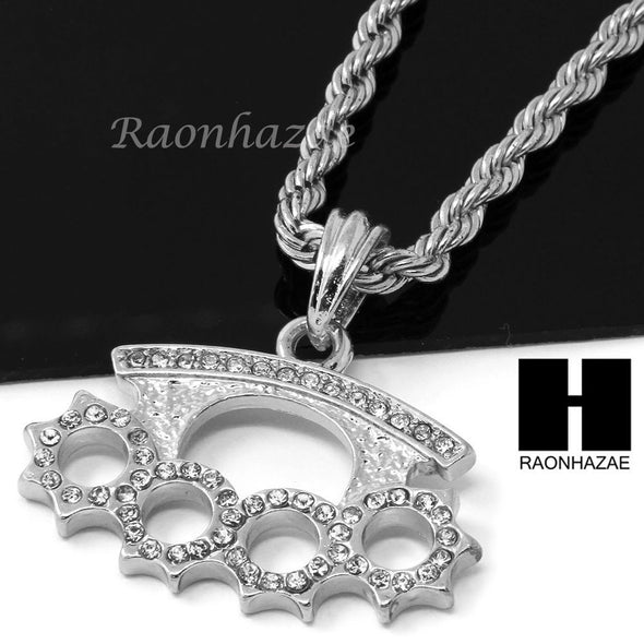 MENS HIP HOP KNUCKLE DUSTER PENDANT 24" ROPE CHAIN NECKLACE N032 - Raonhazae