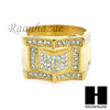 MEN RING 316L STAINLESS STEEL GOLD TONE CZ BLING RING SIZE 8-12 SR001G - Raonhazae