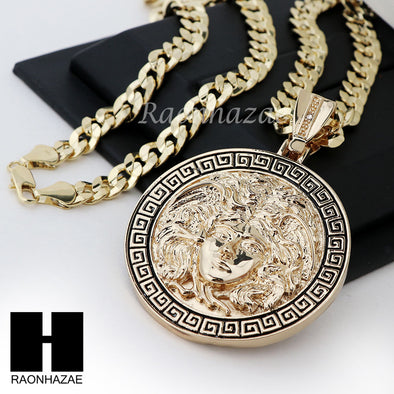 HIP HOP MEDUSA ROUND PENDANT 24 30 36" CUBAN LINK CHAIN NECKLACE N36 - Raonhazae