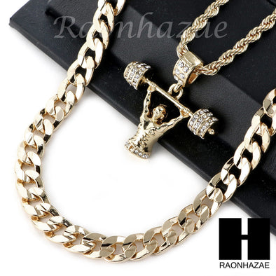 21 SAVAGE LIFTING CHARM DIAMOND CUT 30" CUBAN CHAIN NECKLACE SET G18 - Raonhazae